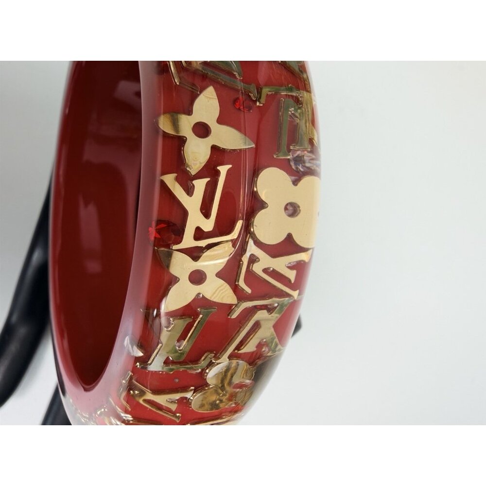 Louis Vuitton Red Lucite Chunky Monogram Bangle Bracelet Statement Sz 8" - Picture 9 of 13